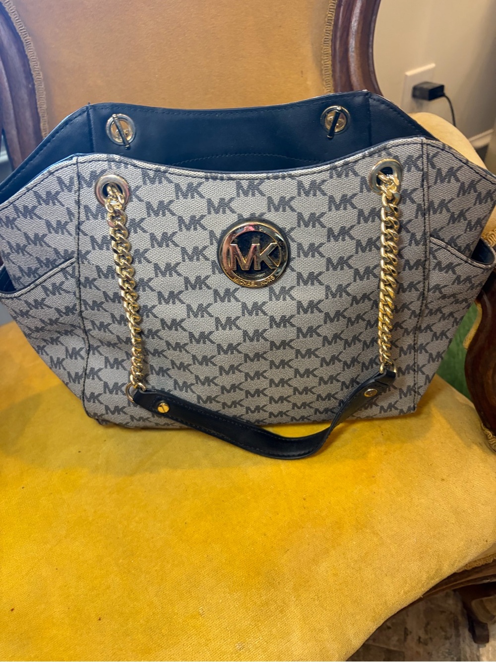 Michael Kors Black and Grey MK Logo Tote with Black Trim and Gold Hardware - Picture 2 of 7